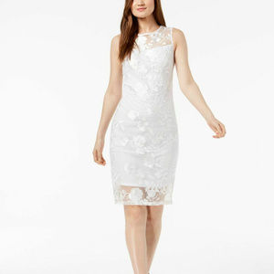 Calvin Klein White Embroidered Floral Sheath Dress